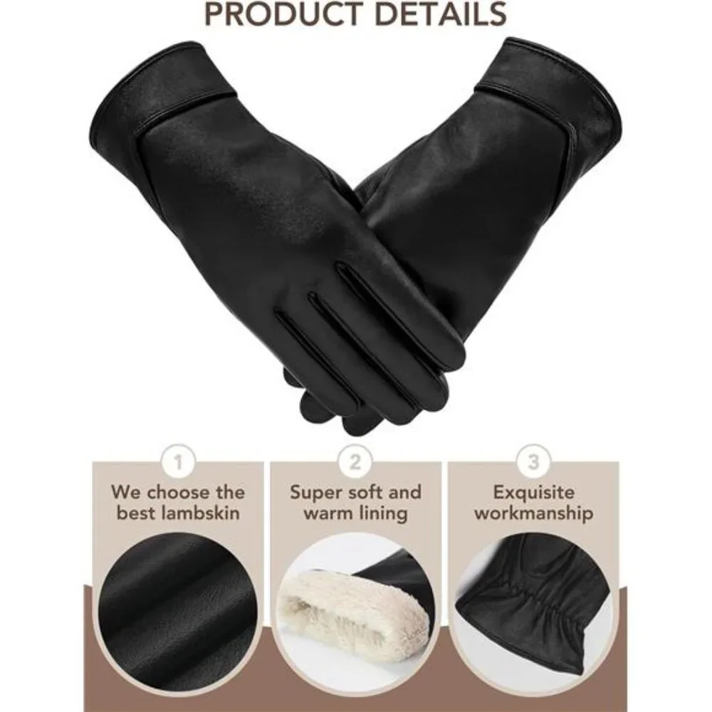 Women's Leather Gloves Winter Warm Cashmere Lining Glove Touch Screen